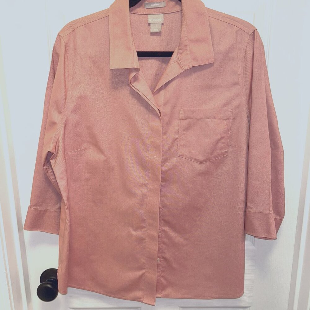 Chico's Size 2 (12 LG) Woman's100% cotton mix, no Iron shirt